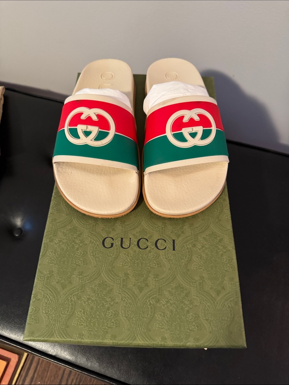 Gucci Red and Green Logo Slide Sandals